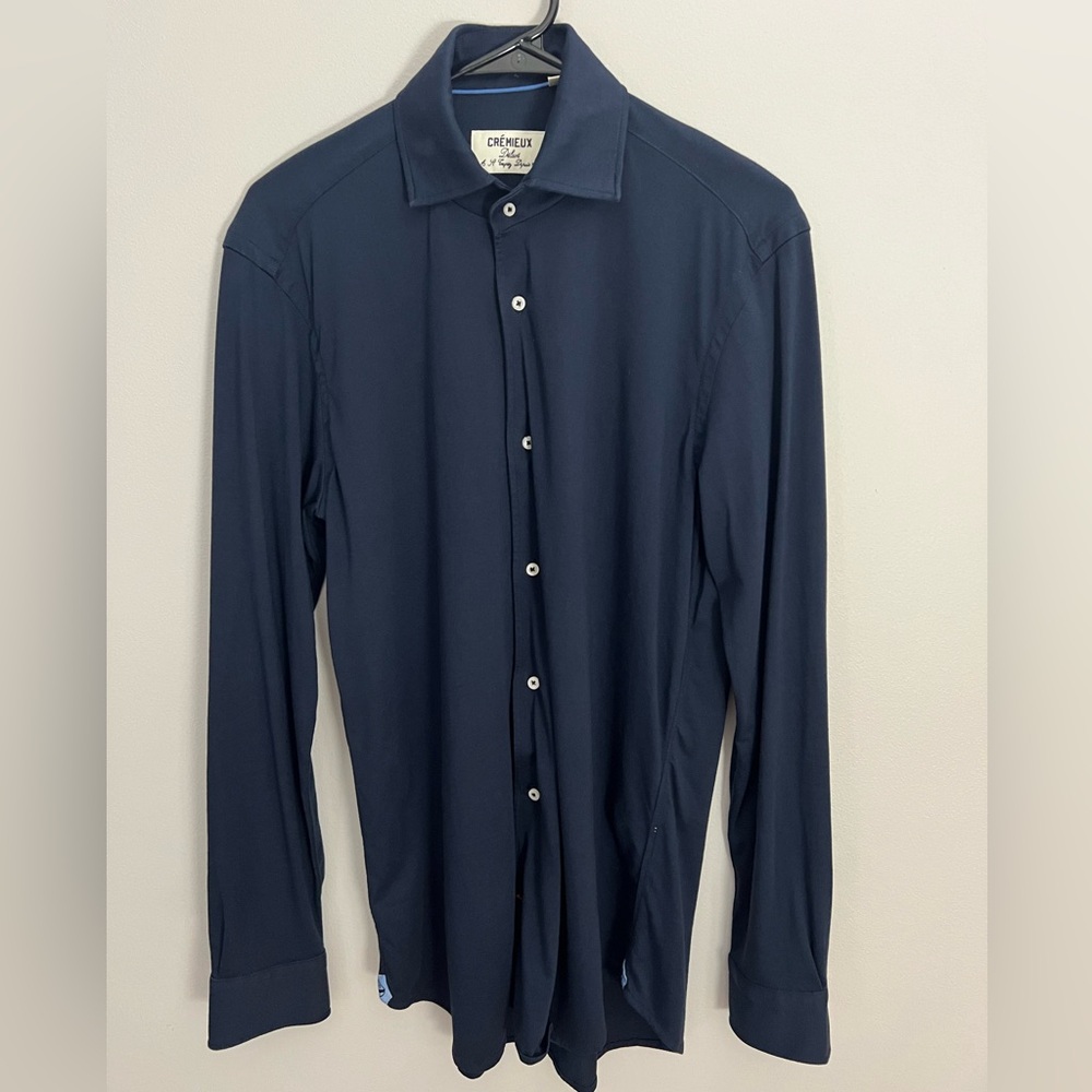 Cremieux Navy Blue Supima Cotton Dress Shirt Button Down